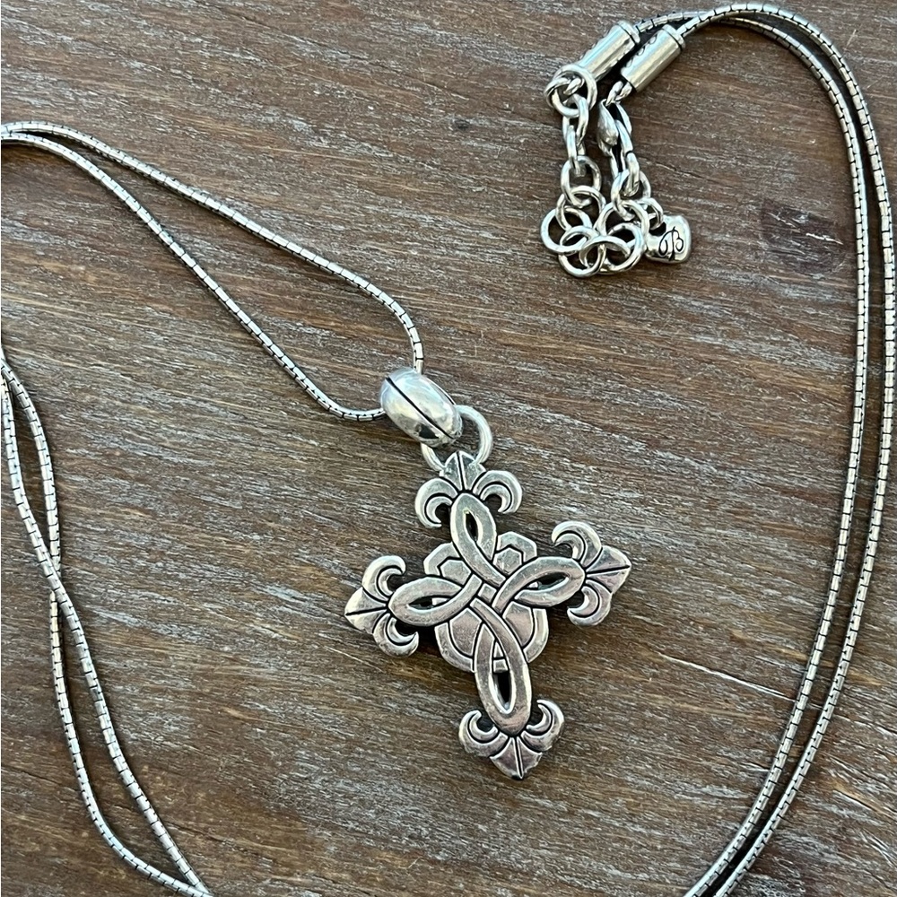 Brighton Cross Pendant Necklace • Retired Faith Jewelry • Silver Tone Scrollwork